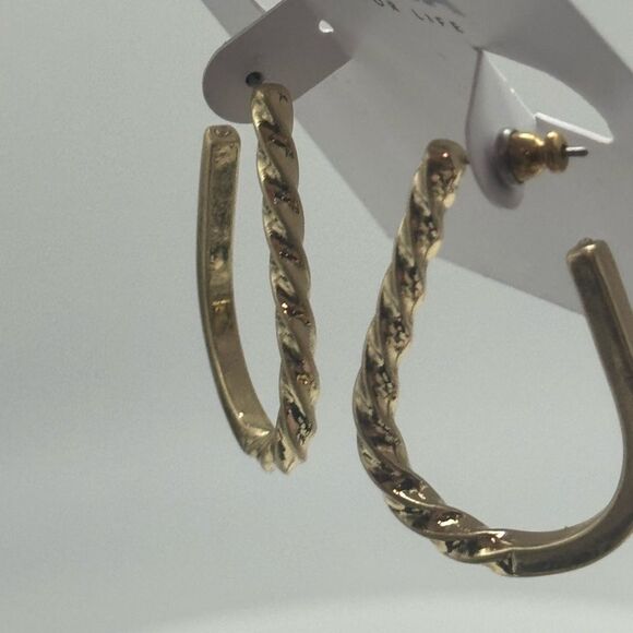 Sonoma Gold Tone Rope Textured Open Hoop Post Earrings 1.25 inch - Picture 7 of 8